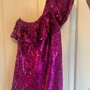 Fuchsia Sequin One-Shoulder Dress